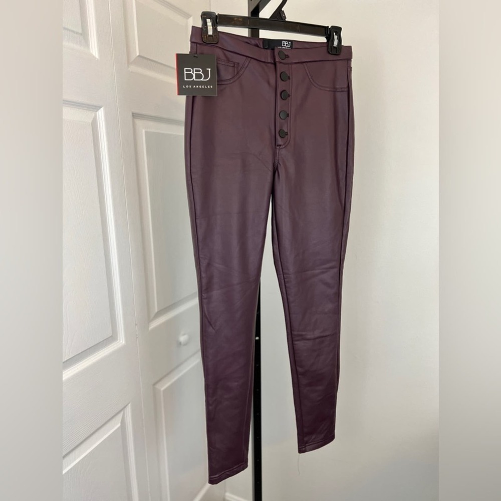 BBJ Los Angeles Faux Leather Stretch Skinny Jegging Pants Burgundy Size Medium